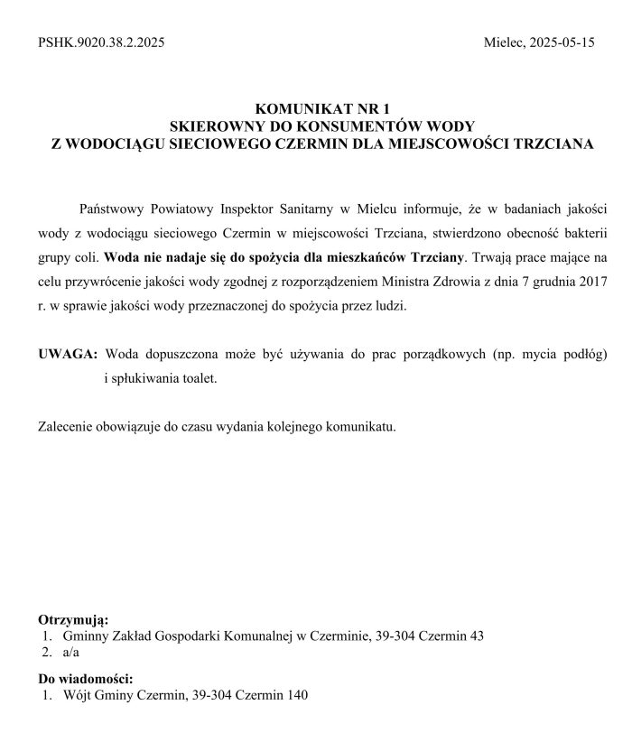 Miniaturka artykułu Komunikat PSSE w Mielcu