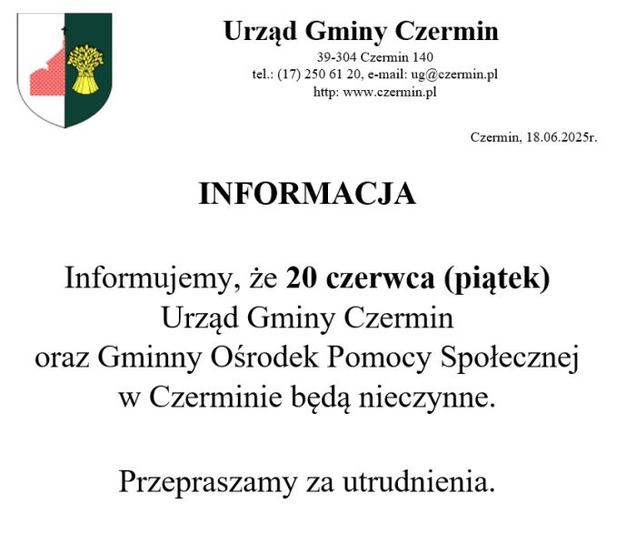 Miniaturka artykułu INFORMACJA – 20.06.2025