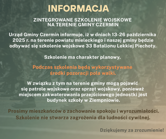 Miniaturka artykułu ZINTEGROWANE SZKOLENIE WOJSKOWE NA TERENIE GMINY CZERMIN