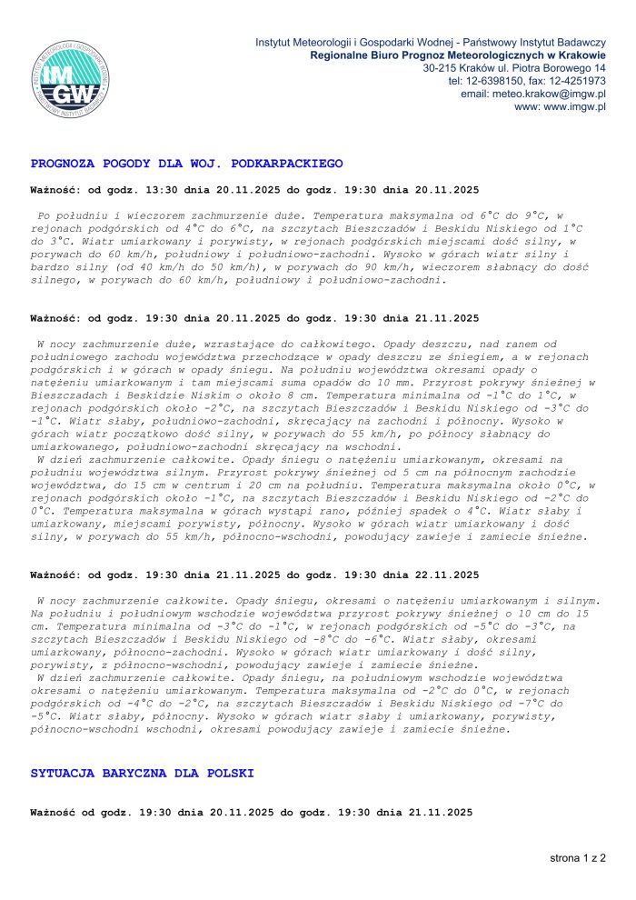 Miniaturka artykułu Prognoza pogody dla województwa podkarpackiego