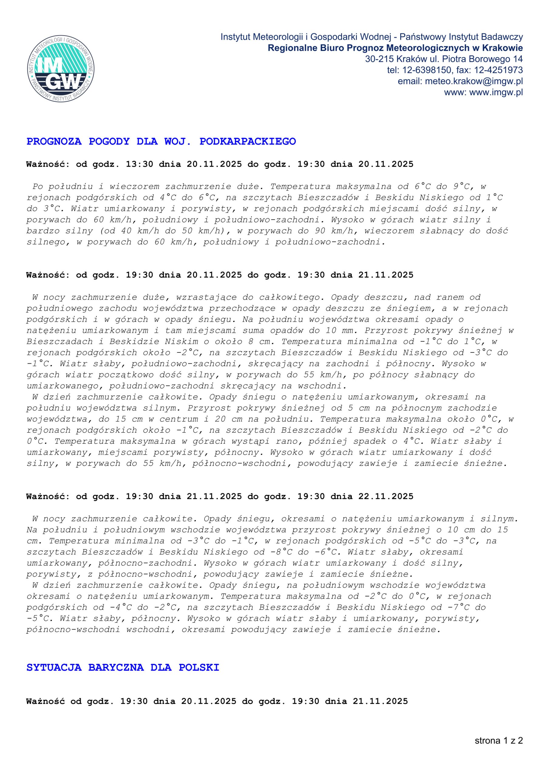 Miniaturka artykułu Prognoza pogody dla województwa podkarpackiego