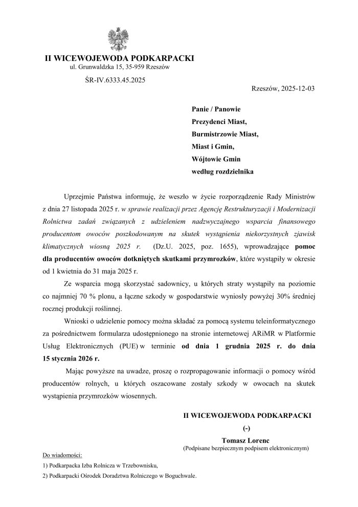 Miniaturka artykułu Pomoc dla producentów owoców dotkniętych skutkami przymrozków