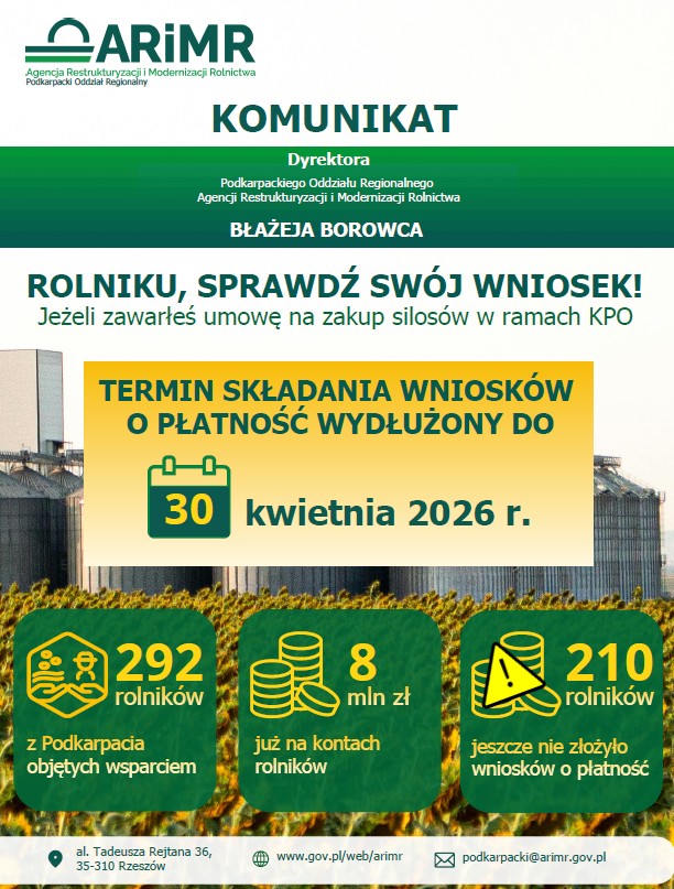 Miniaturka artykułu Komunikat ARiMR