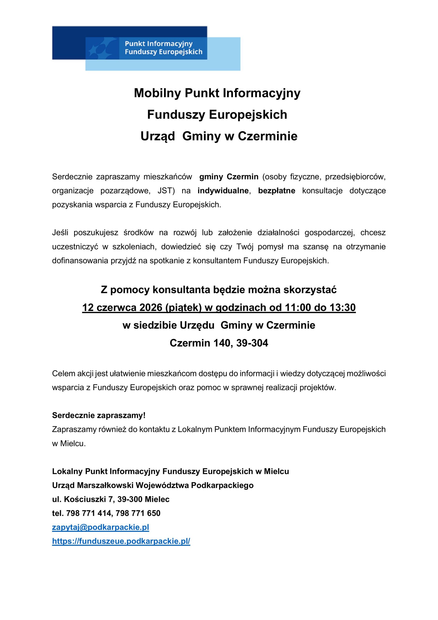 Miniaturka artykułu Mobilny Punkt Informacyjny Funduszy Europejskich