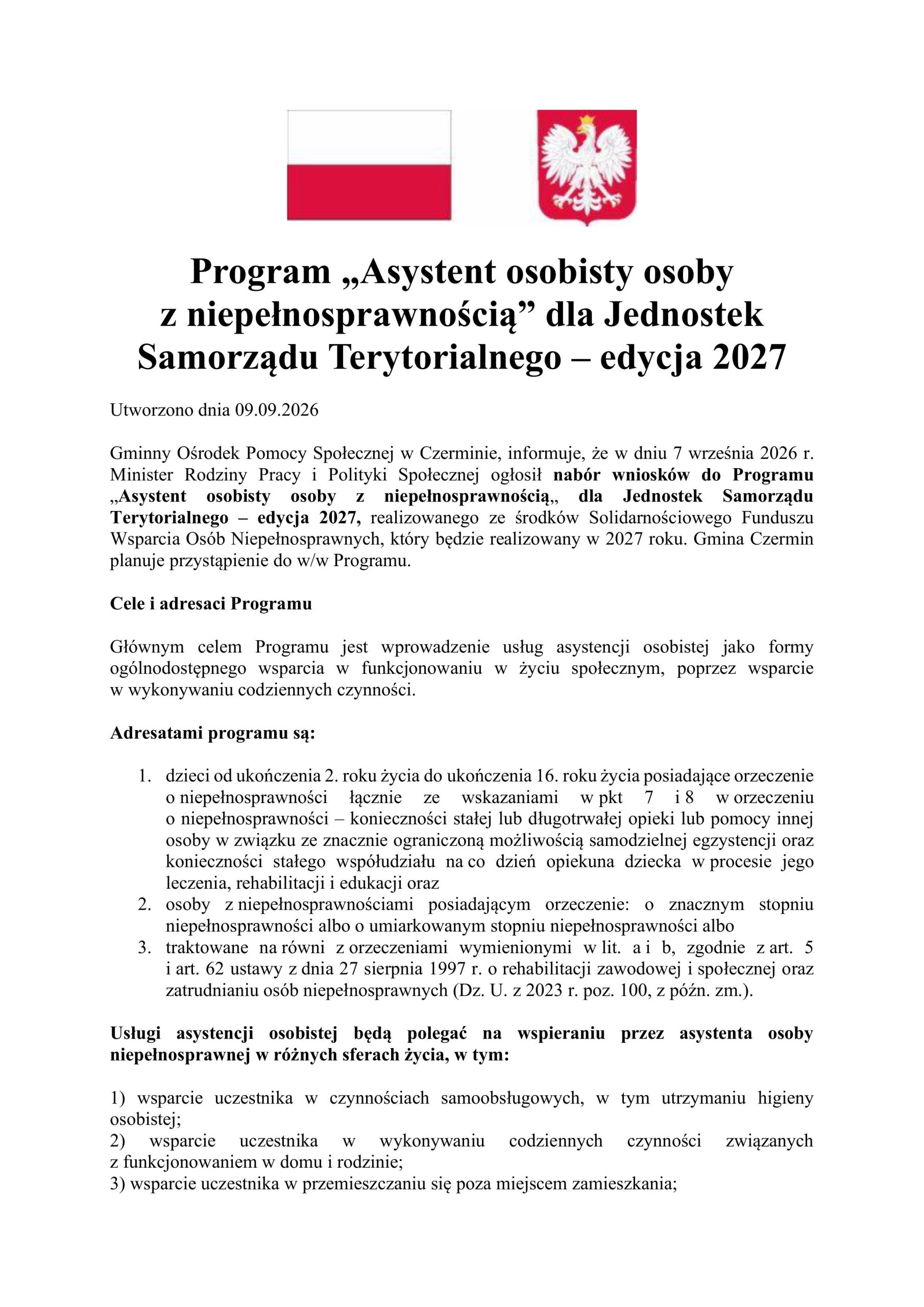 Miniaturka artykułu Program „Asystent osobisty osoby  z niepełnosprawnością” dla Jednostek Samorządu Terytorialnego – edycja 2027