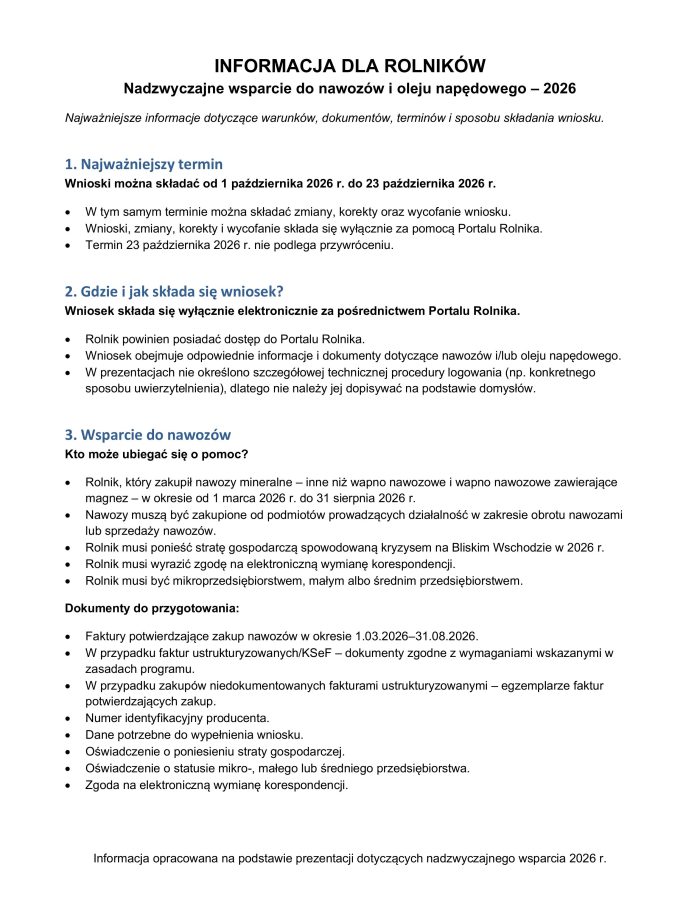 Miniaturka artykułu INFORMACJA DLA ROLNIKÓW