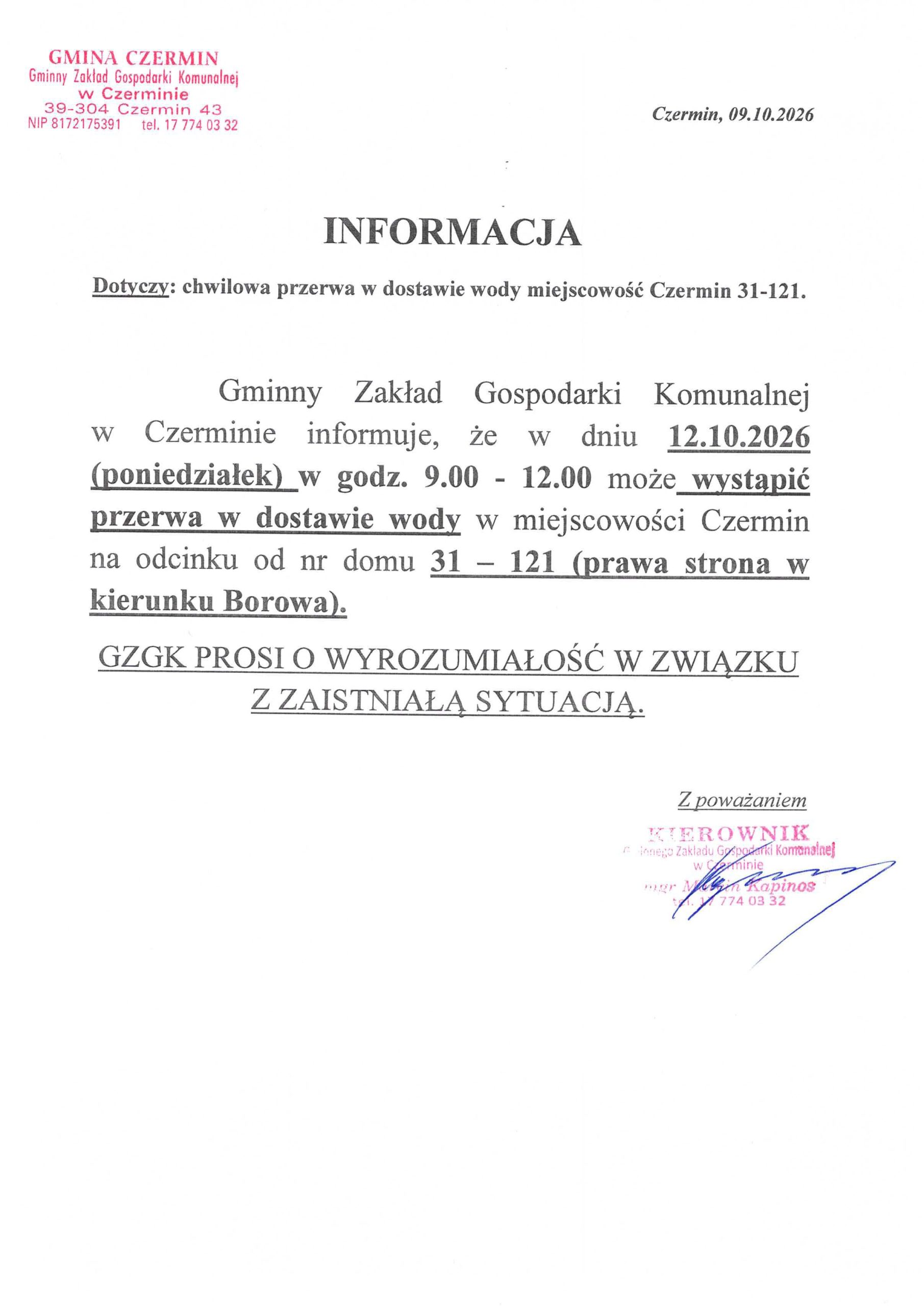 Miniaturka artykułu INFORMACJA – przerwa w dostawie wody